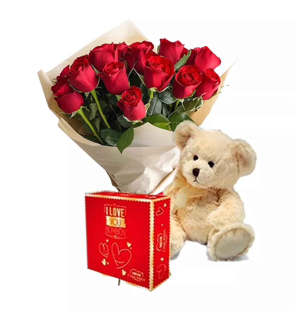 Heartfelt Red Roses Bouquet & Chocolates Cute Gift