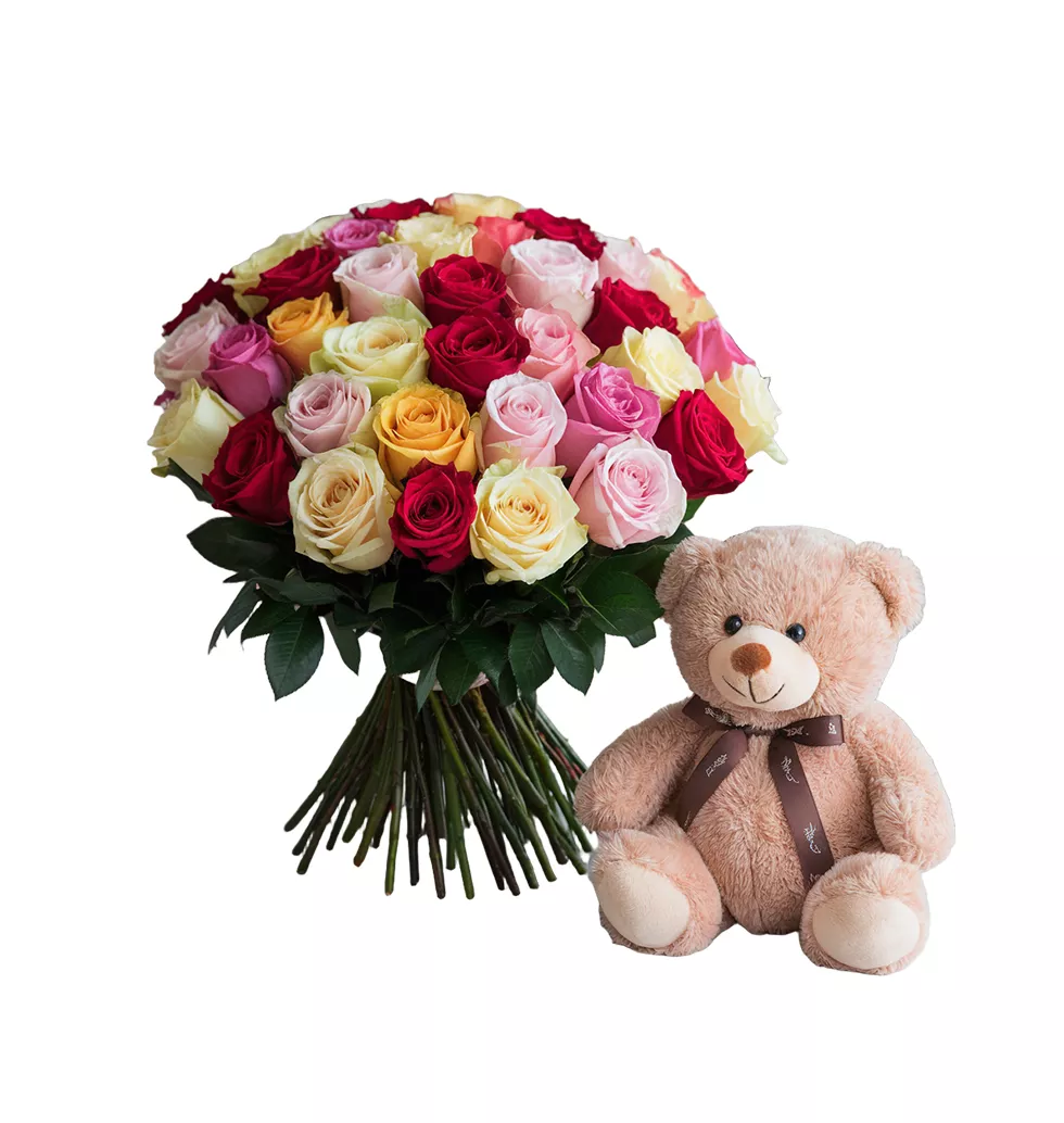 Adorable Bouquet Roses and Teddy