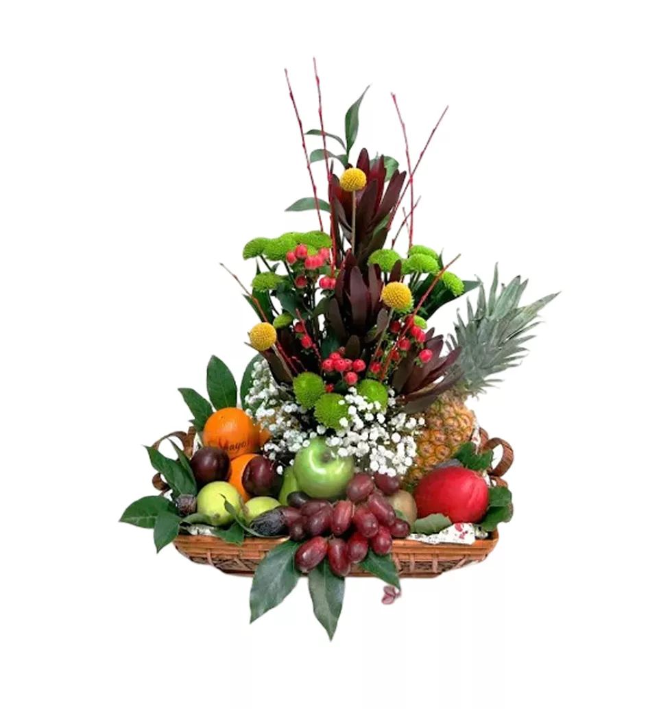 Charming Centerpiece: Fruits and Flowers