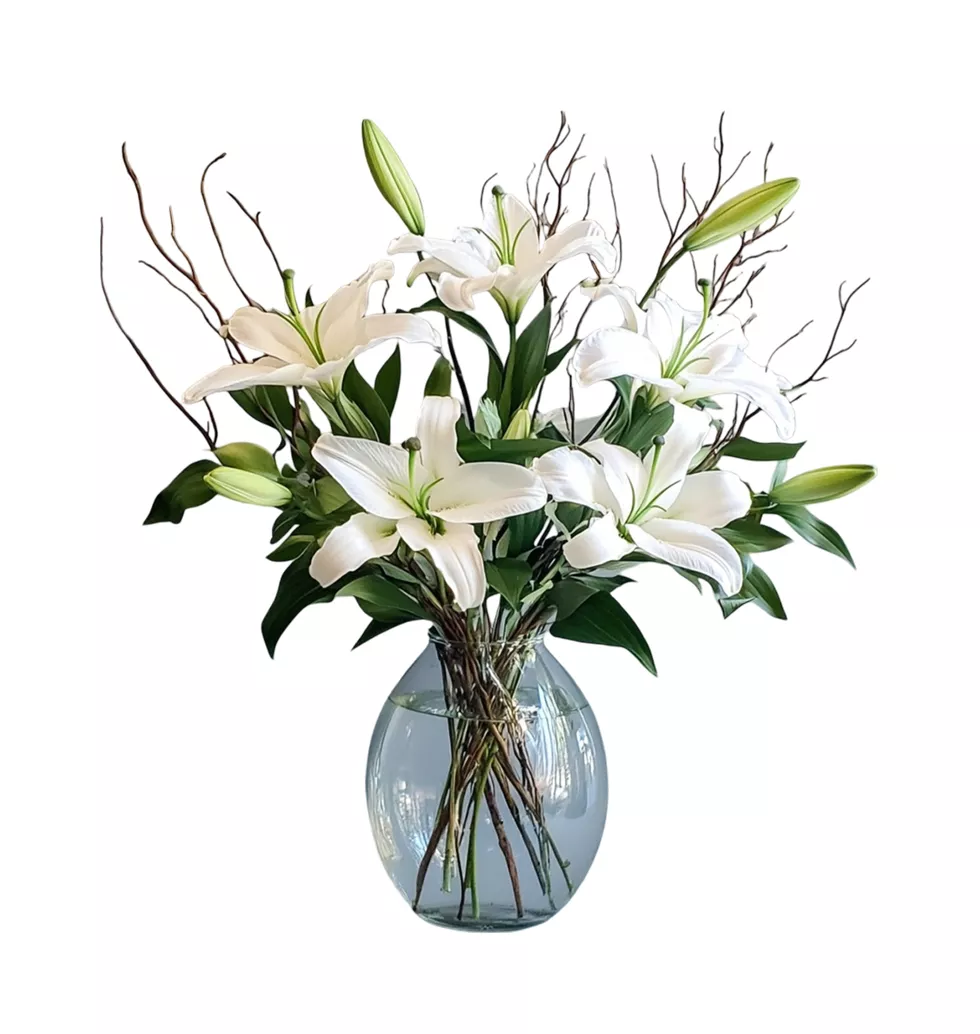 Tropical White Lily and Lisianthus Arrangement