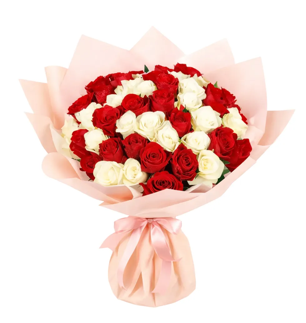 Romantic Red & White Roses Bouquet