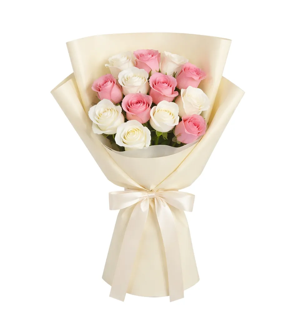 Romantic White Pink Roses Bouquet
