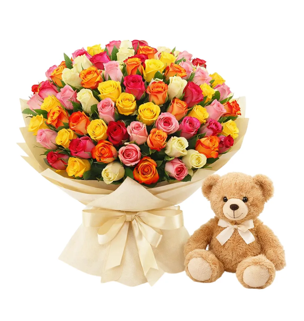 Joyful Roses with a Teddy Twist