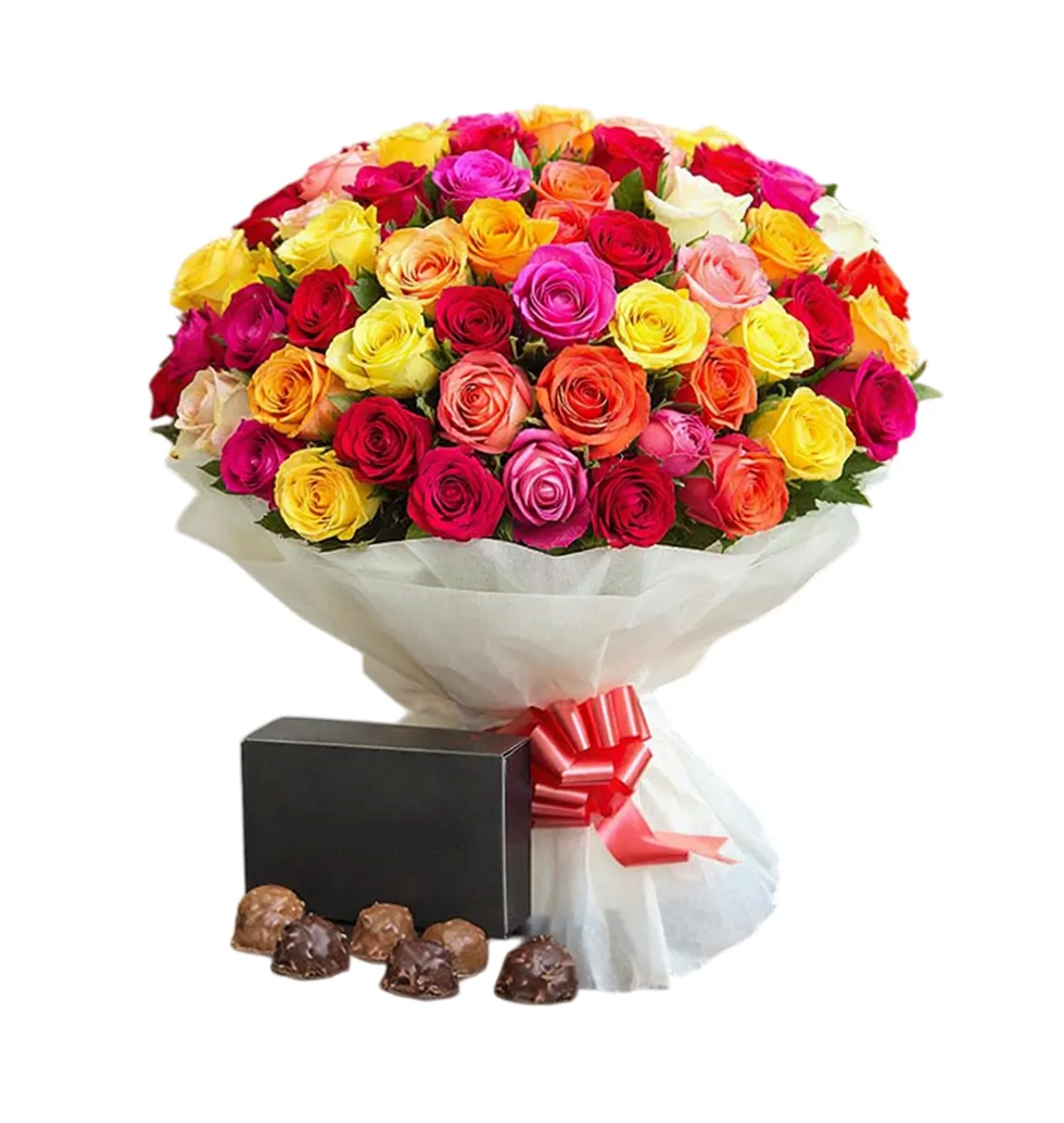 Colorful Roses with a Chocolate Treat