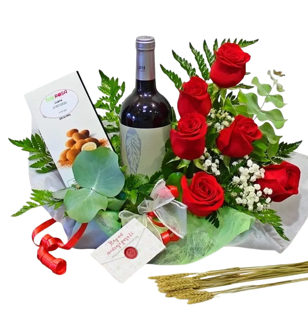 Charming Roses and Wine Gift